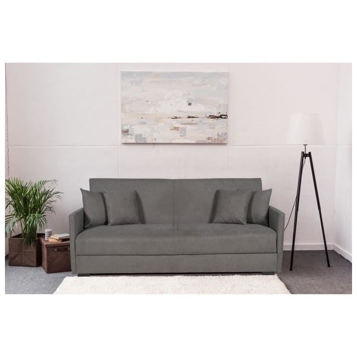 Canapé convertible 3 places - BIANCA - Tissu taupe - 4 coussins - Cof