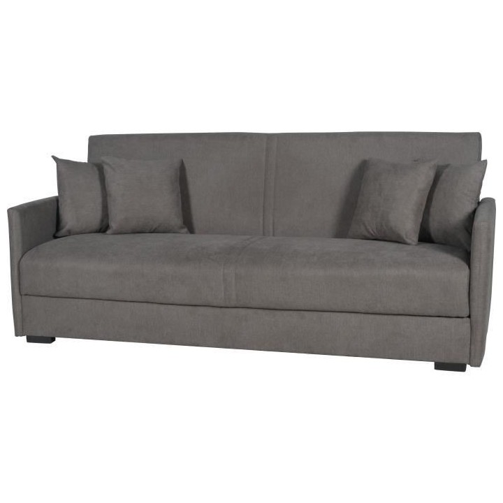 Canapé convertible 3 places - BIANCA - Tissu taupe - 4 coussins - Cof