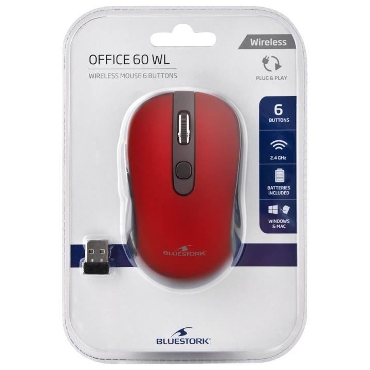 Souris Sans Fil - BLUESTORK - OFFICE 60 - PC/MAC - Rouge