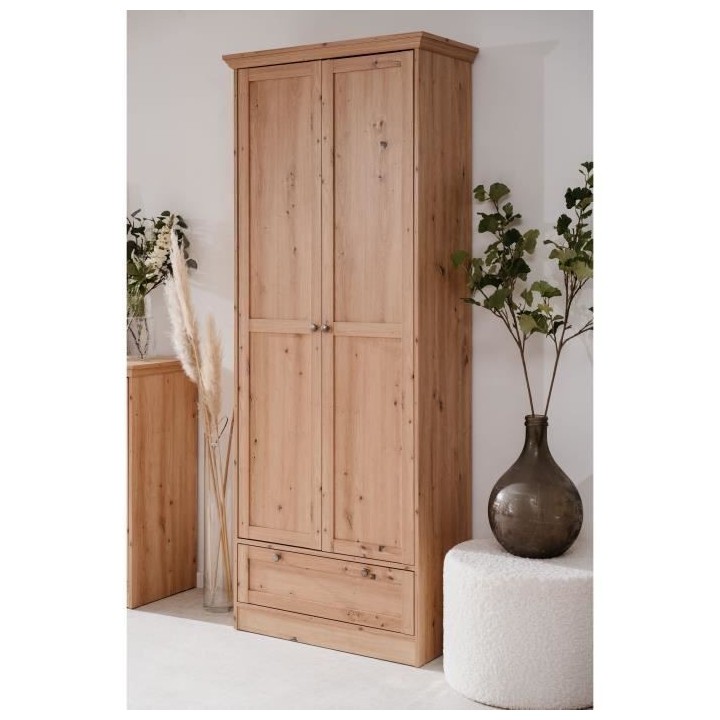 Armoire - Timber 40A - Décor chene artisan - 2 portes a cadre, 1 tiro