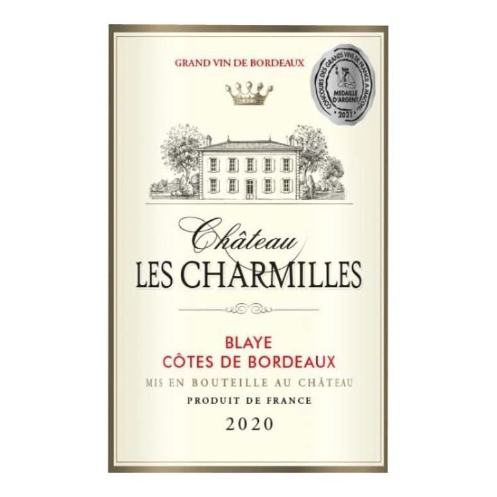 Château Les Charmilles 2020 Blaye Côtes de Bordeaux - Vin rouge de B