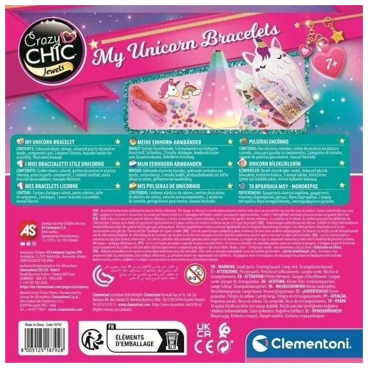 Clementoni - Crazy Chic - Coffret créatif Licorne - Créer tes bracel