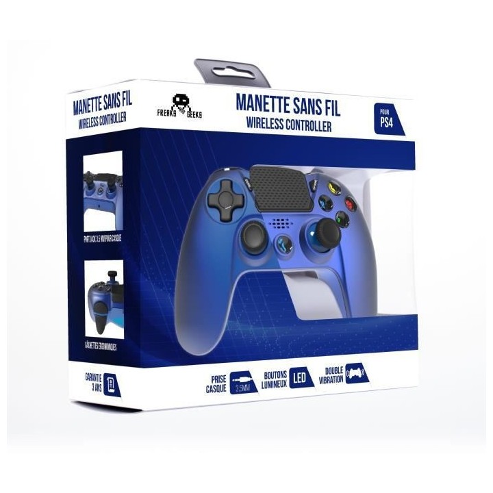 Manette Sans Fil BLUE Metal avec Prise Jack pour casque et boutons lum