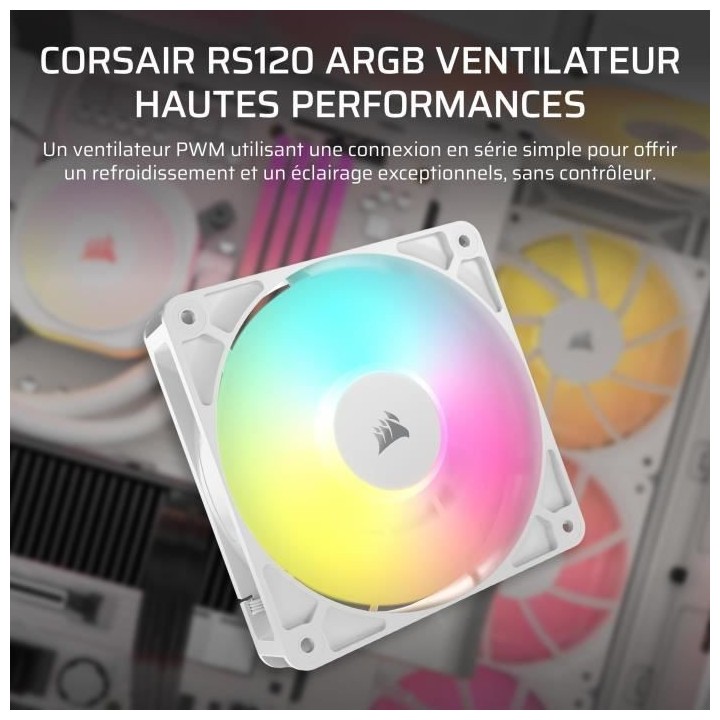 Ventilateur ARGB 120mm - CORSAIR - RS120 - Blanc - Refroidissement per