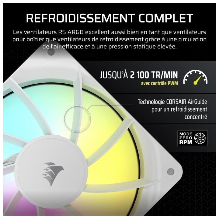 Ventilateur ARGB 120mm - CORSAIR - RS120 - Blanc - Refroidissement per