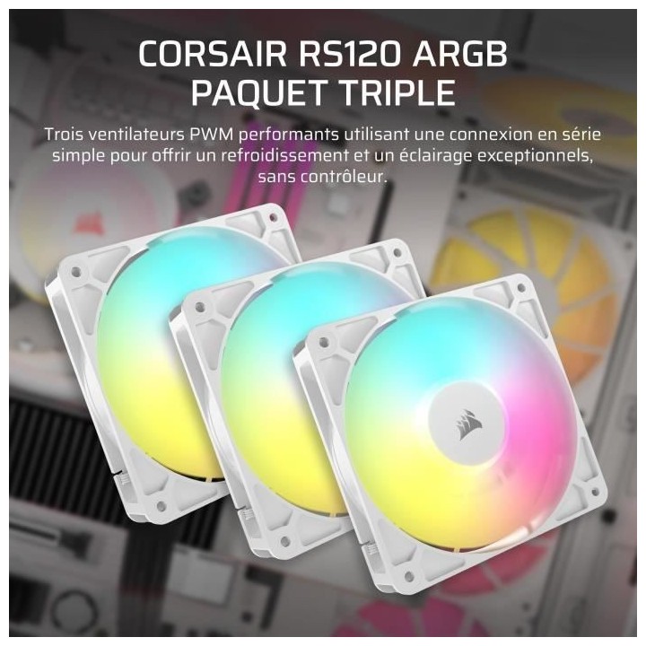 Pack de 3 ventilateurs ARGB 120mm - CORSAIR - RS120 - Blanc
