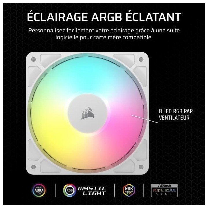 Pack de 3 ventilateurs ARGB 120mm - CORSAIR - RS120 - Blanc