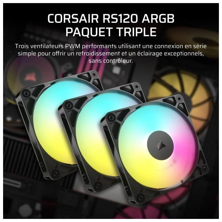 Pack de 3 ventilateurs ARGB 120mm - CORSAIR - RS120 - Refroidissement