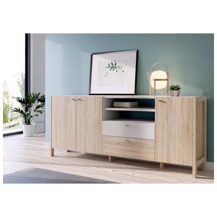 Enfilade HOYVIK 3 portes - 2 tablettes, 2 tiroirs, 2 niches - 215,3 cm