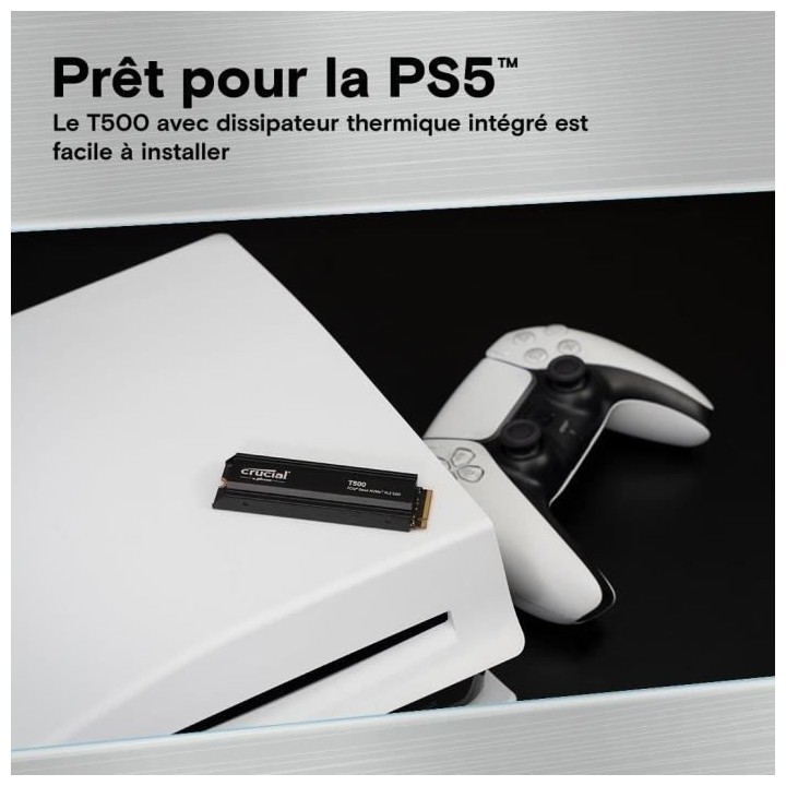 Crucial T500 SSD 2To PCIe Gen4 NVMe M.2 PS5 SSD Interne Gaming avec Di