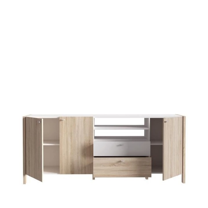 Enfilade HOYVIK 3 portes - 2 tablettes, 2 tiroirs, 2 niches - 215,3 cm
