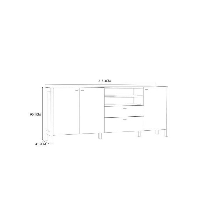 Enfilade HOYVIK 3 portes - 2 tablettes, 2 tiroirs, 2 niches - 215,3 cm