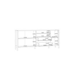 Enfilade HOYVIK 3 portes - 2 tablettes, 2 tiroirs, 2 niches - 215,3 cm - Décor chene sonoma avec du blanc mat - Poignées en m