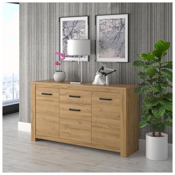 Buffet bas - Décor chene vieilli - Classique - HAVANNA - L 161 cm