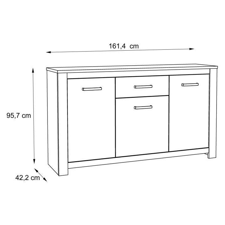 Buffet bas - Décor chene vieilli - Classique - HAVANNA - L 161 cm