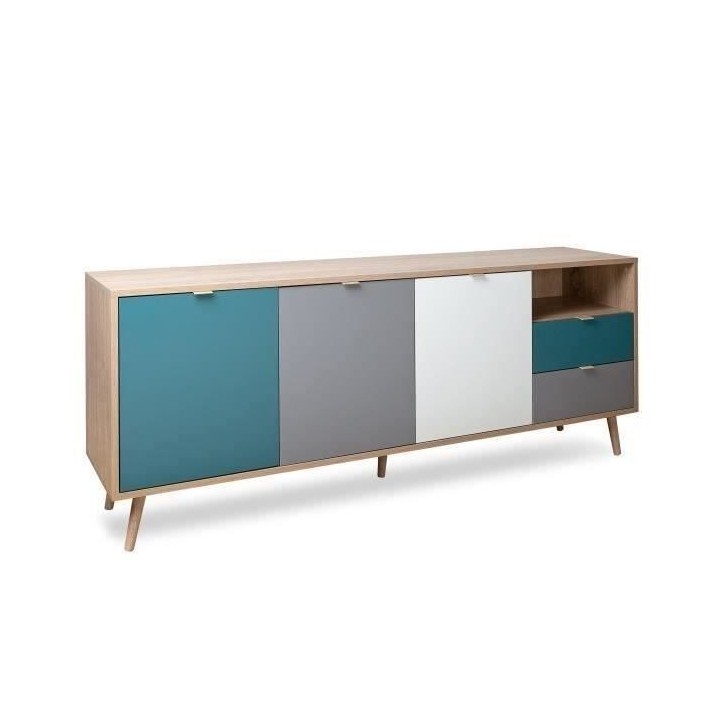 Buffet bas - Décor chene sonoma et blanc - Style scandinave - 3 porte