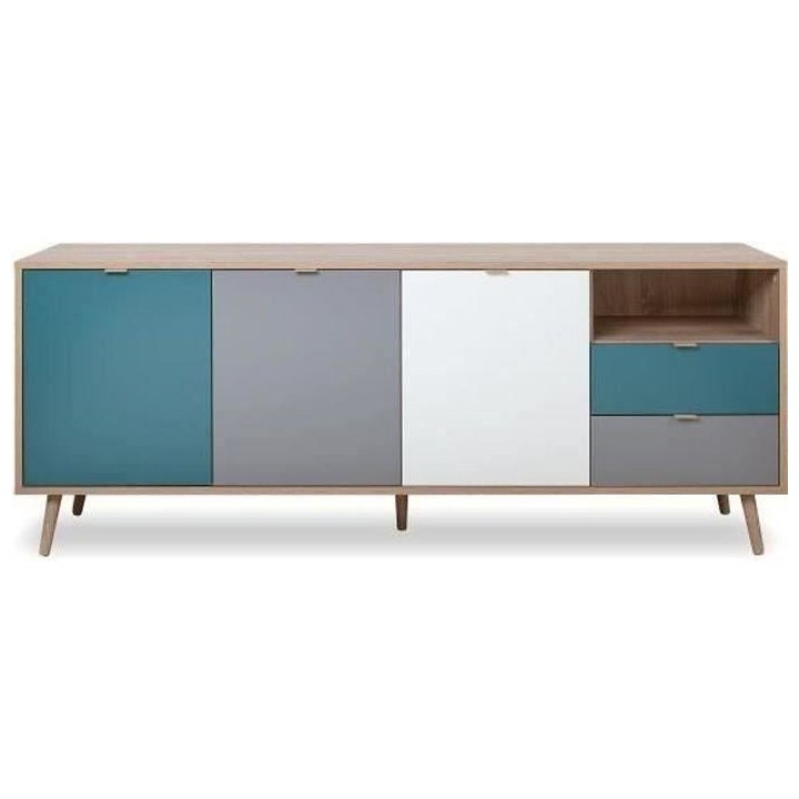 Buffet bas - Décor chene sonoma et blanc - Style scandinave - 3 porte