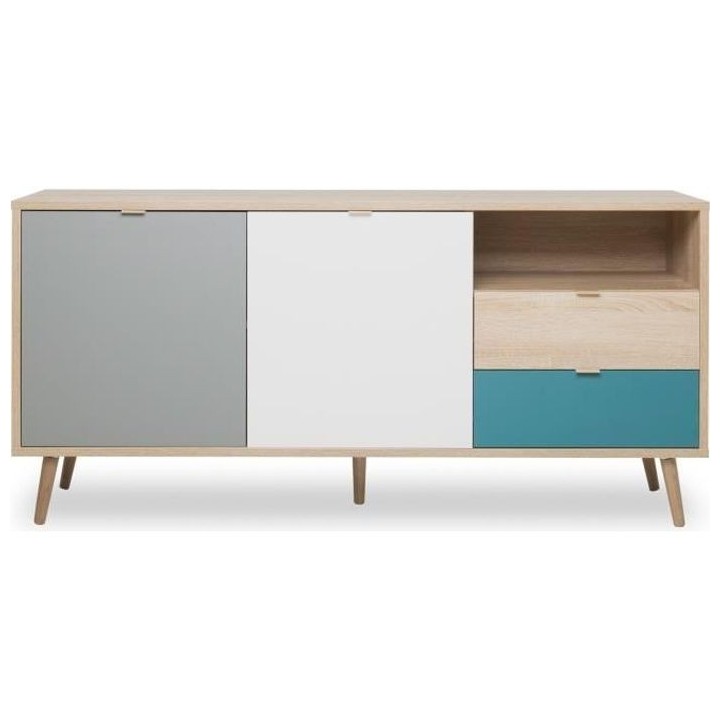 Buffet bas - Chene, gris et bleu pétrole - Scandinave - CUBA - L 150