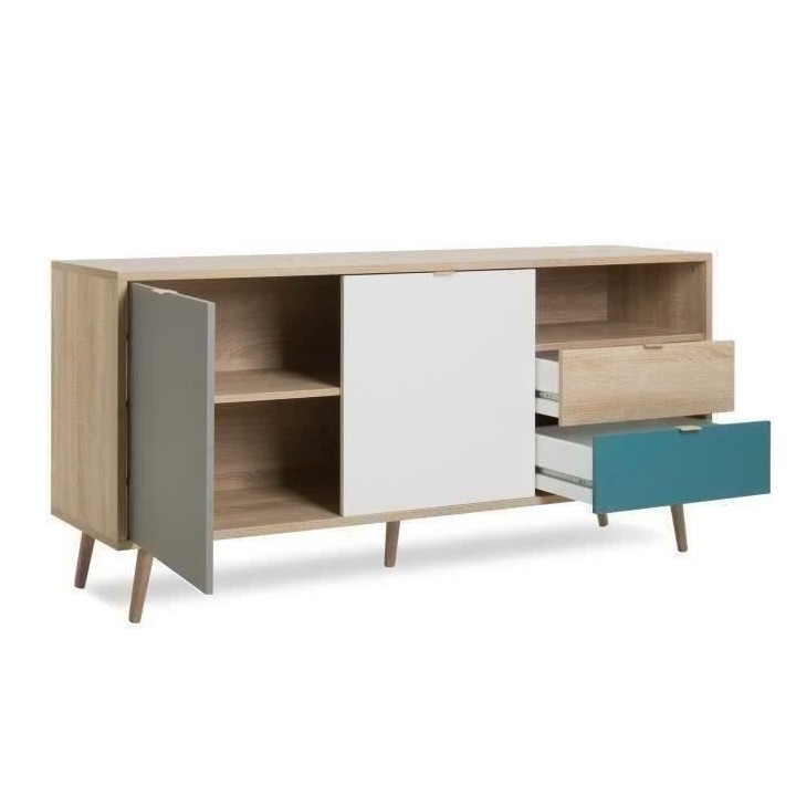 Buffet bas - Chene, gris et bleu pétrole - Scandinave - CUBA - L 150