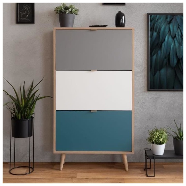 Finori Armoire a chaussures C-uba 42 Chene Sonoma et tricolore