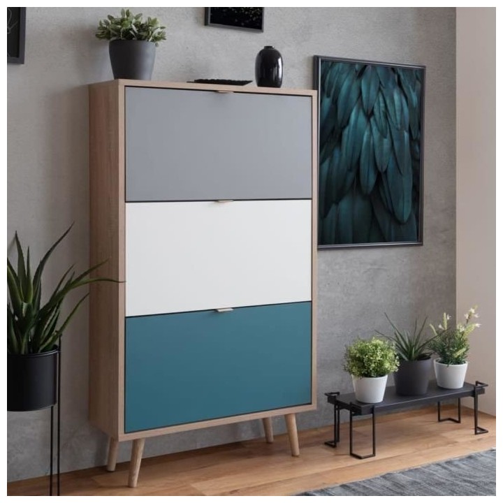 Finori Armoire a chaussures C-uba 42 Chene Sonoma et tricolore