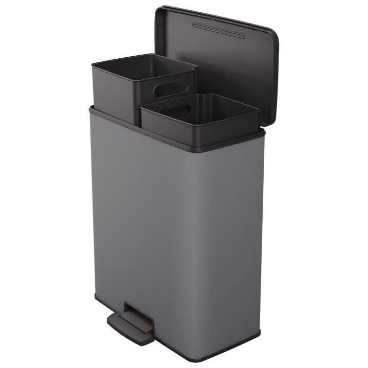 Poubelle Duo Rectangle - DECO BIN - CURVER - 52L (26+26L) - 49 x 32 x