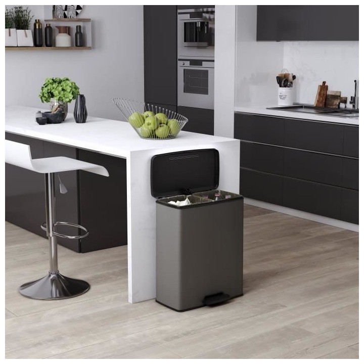 Poubelle Duo Rectangle - DECO BIN - CURVER - 52L (26+26L) - 49 x 32 x