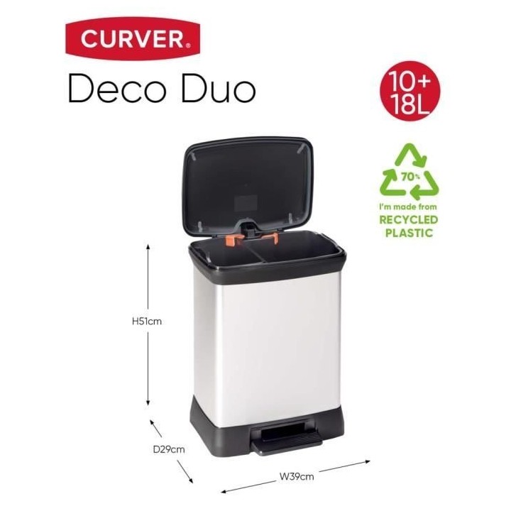 Curver Poubelle duo a pédale Deco 28 L Argenté 240638