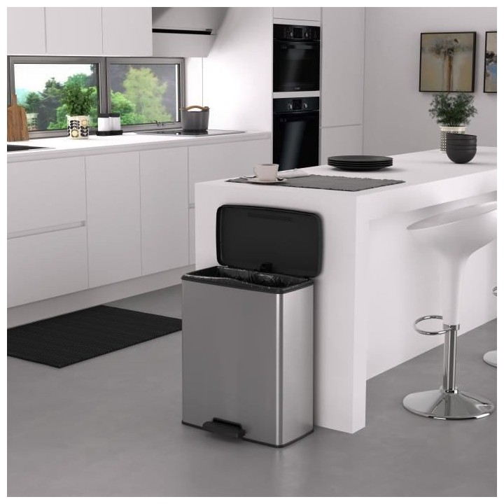 Poubelle Rectangle - DECO BIN - CURVER - 65L - Design moderne - 49 x 2