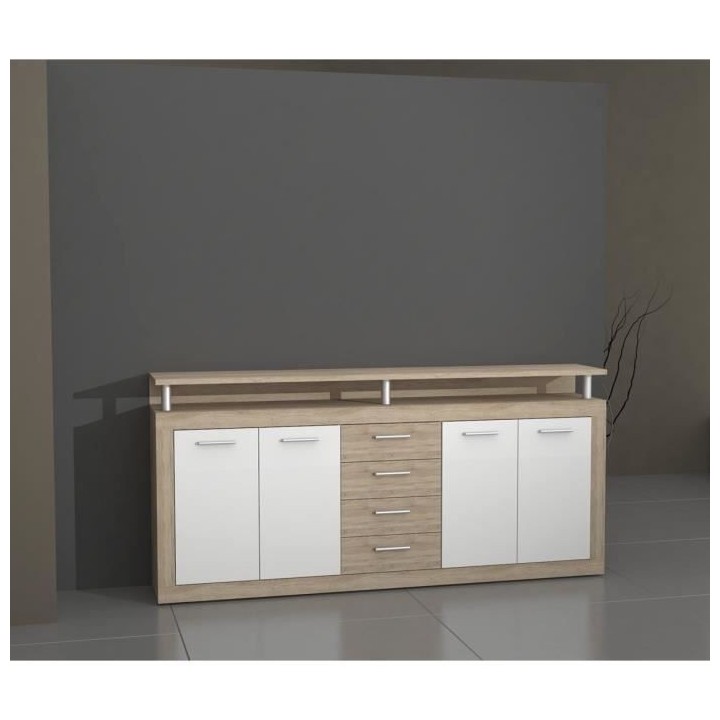 CAVA Buffet bas contemporain décor chene et blanc - L 197 cm