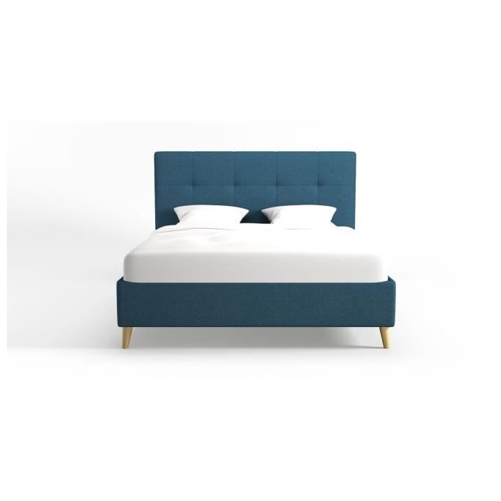 Lit adulte HYLKIO 160x200 cm - Tissu Bleu marine - Tete de lit