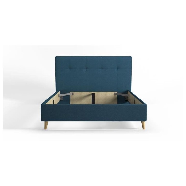 Lit adulte HYLKIO 160x200 cm - Tissu Bleu marine - Tete de lit