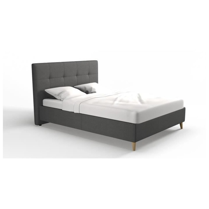 Lit adulte HYLKIO 160x200 cm - Tissu Anthracite - Tete de lit