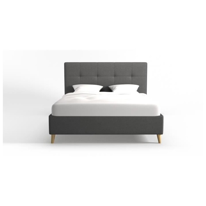Lit adulte HYLKIO 160x200 cm - Tissu Anthracite - Tete de lit