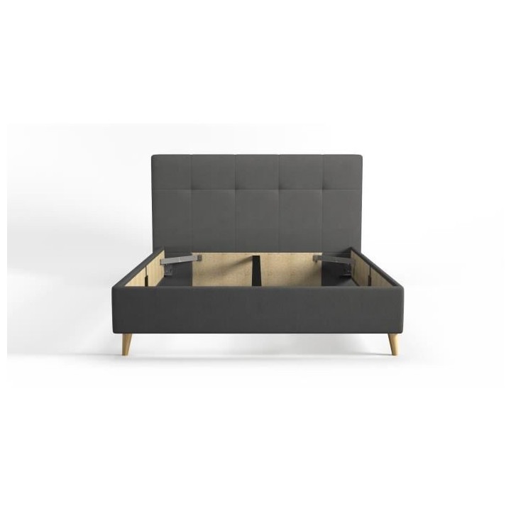 Lit adulte HYLKIO 160x200 cm - Tissu Anthracite - Tete de lit