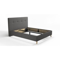 Lit adulte HYLKIO 160x200 cm - Tissu Anthracite - Tete de lit