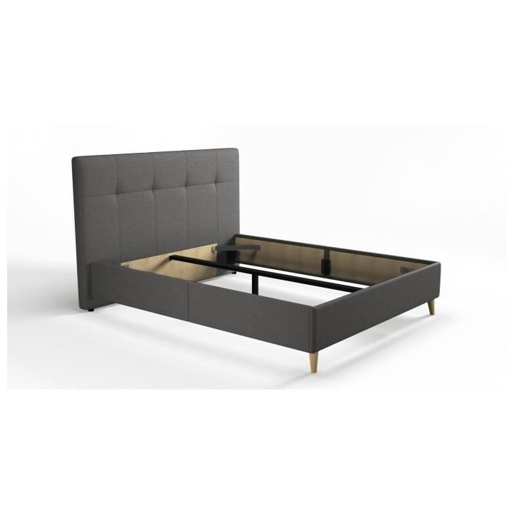 Lit adulte HYLKIO 160x200 cm - Tissu Anthracite - Tete de lit