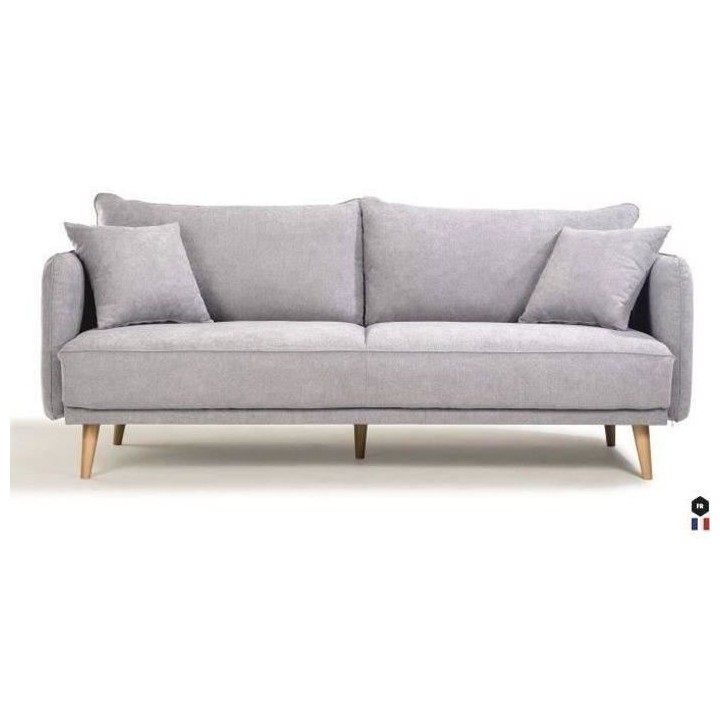 Canapé Fixe 3 places DAREN -Tissu Gris clair - Style scandinave -2 Co