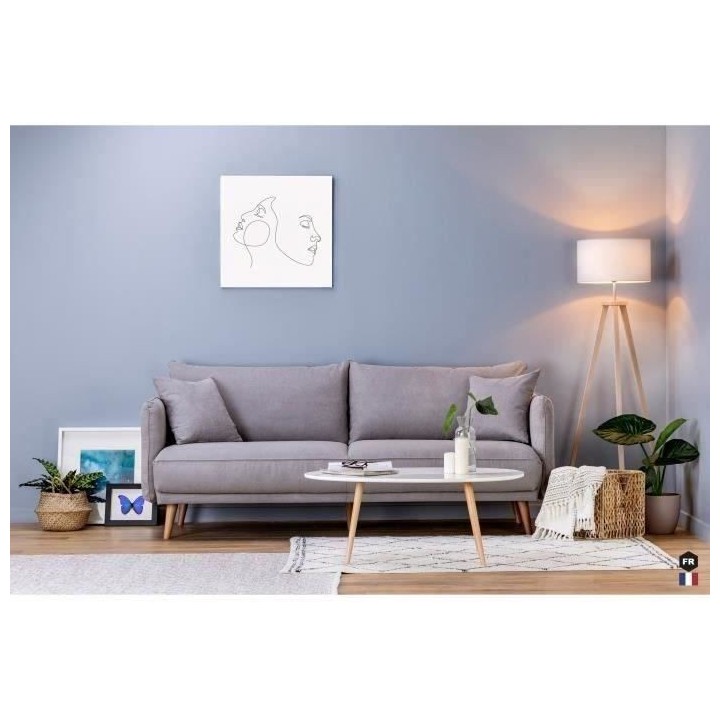 Canapé Fixe 3 places DAREN -Tissu Gris clair - Style scandinave -2 Co