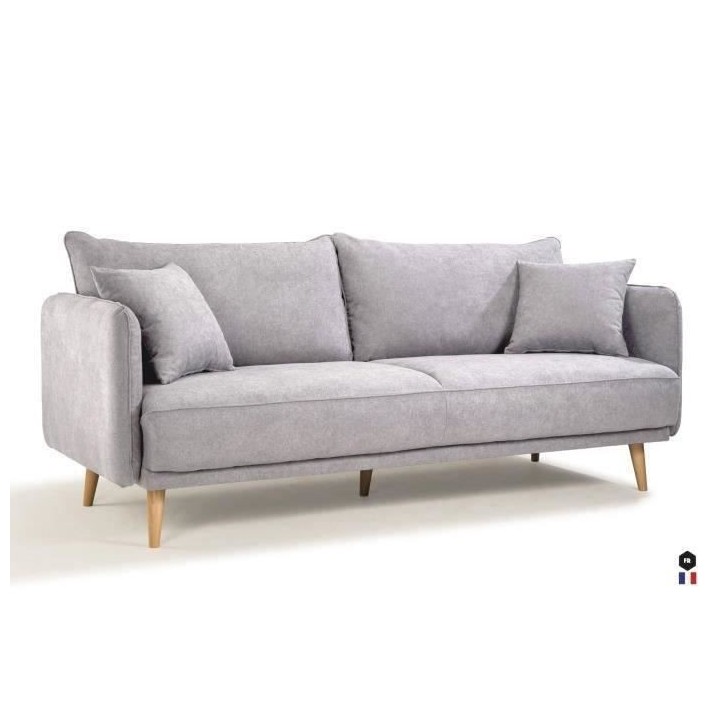 Canapé Fixe 3 places DAREN -Tissu Gris clair - Style scandinave -2 Co