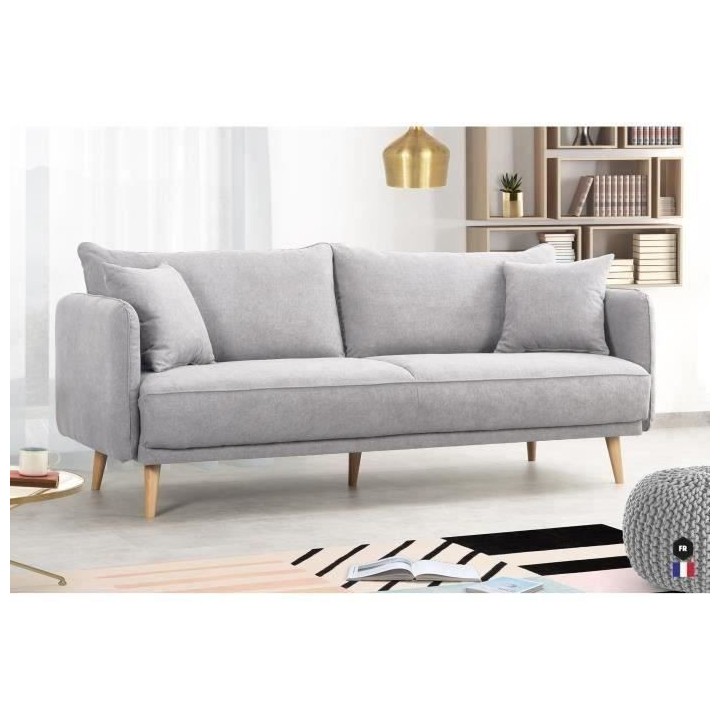 Canapé Fixe 3 places DAREN -Tissu Gris clair - Style scandinave -2 Co
