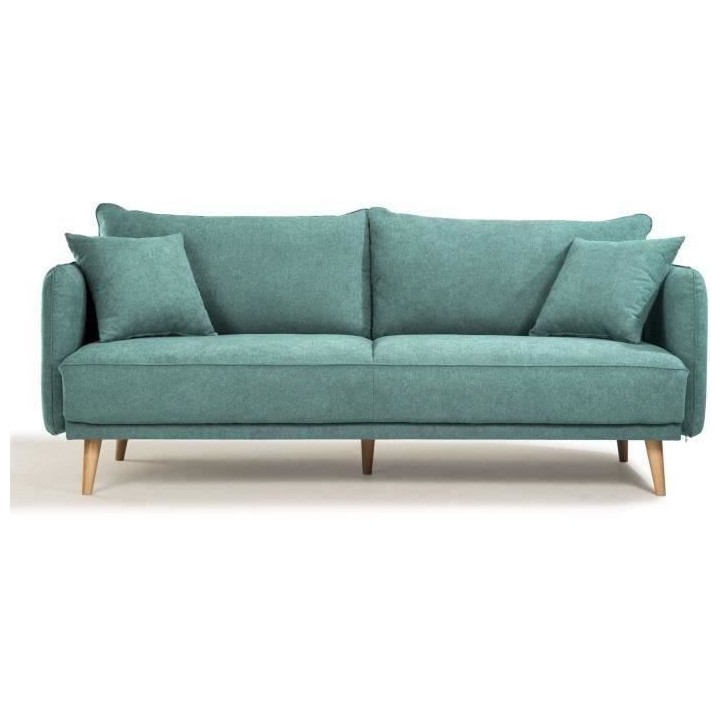 HEXAGONE - DAREN Canapé Fixe 3 places - Tissu Bleu - L 207 x P 90 x H