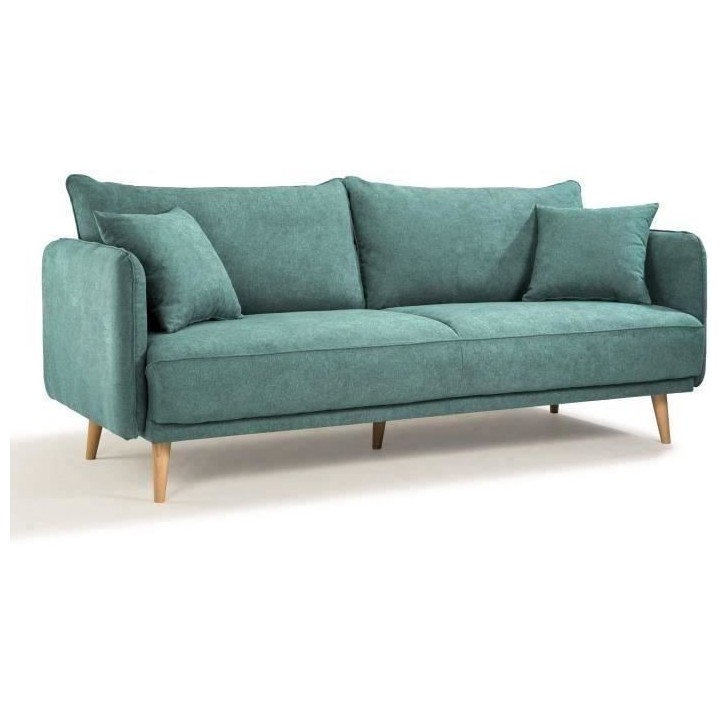 HEXAGONE - DAREN Canapé Fixe 3 places - Tissu Bleu - L 207 x P 90 x H