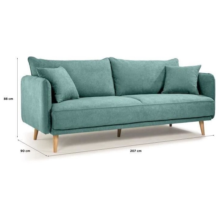 HEXAGONE - DAREN Canapé Fixe 3 places - Tissu Bleu - L 207 x P 90 x H