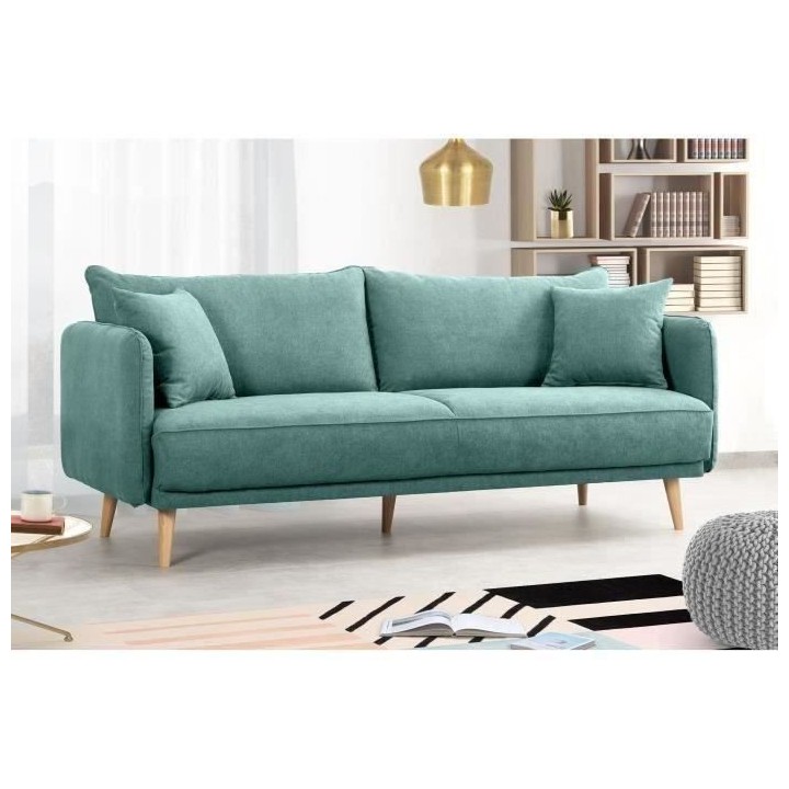 HEXAGONE - DAREN Canapé Fixe 3 places - Tissu Bleu - L 207 x P 90 x H