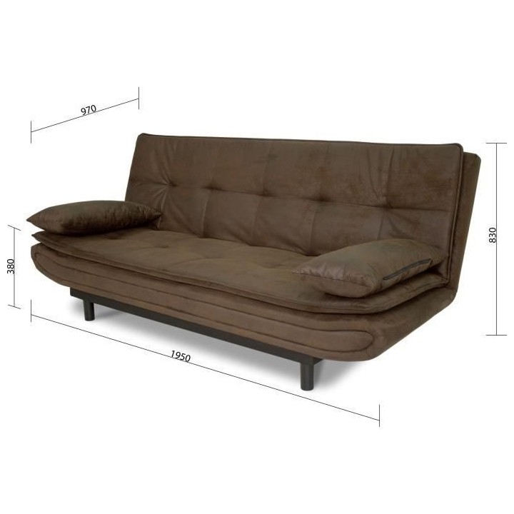 Banquette clic-clac DARIUS - Tissu Marron - L 194 x P 121 x H 83 cm -