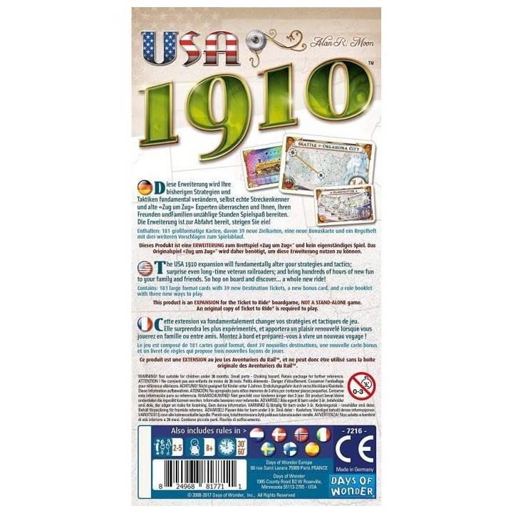 LES AVENTURIERS DU RAIL Extension USA 1910 - Jeu de société de Strat