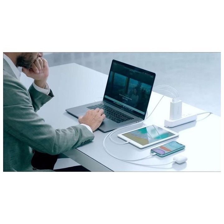 HYPER Chargeur USB-C HyperJuice GaN 100 W - Charge rapide 2 périphér