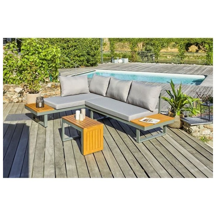 Salon de jardin modulable - Kaki - Bois d'acacia et aluminium - DCB GA