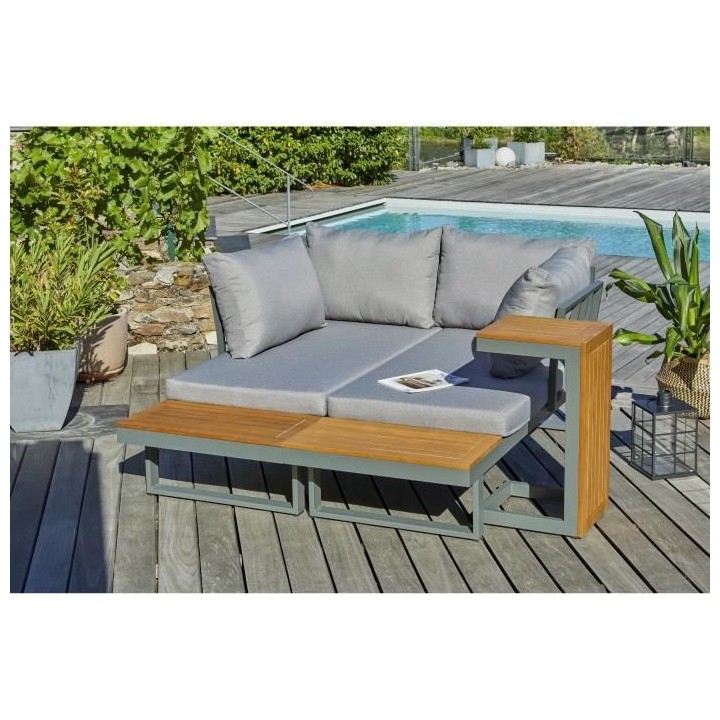 Salon de jardin modulable - Kaki - Bois d'acacia et aluminium - DCB GA
